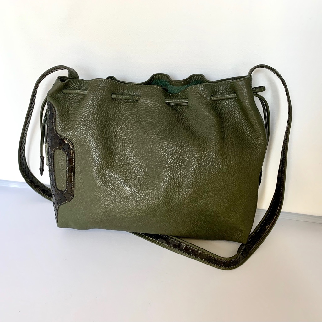 Vintage Carlos Falchi Army Green Leather Purse